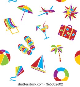 Summer vacation seamless pattern in flat mosaic style