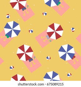 Summer Vacation seamless pattern, Sun bath on the beach with colorful background