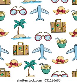 summer vacation seamless pattern using doodle art