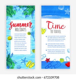 Summer vacation. Set of banner templates. Hand drawn vector illustrations. Retro style.