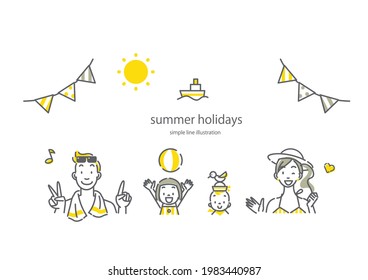  summer vacation, simple and cute line illustration