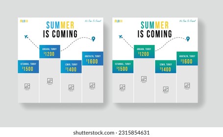 Summer vacation social media post template. Holiday package video thumbnail design and web banner for for travel agency.