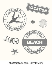 Summer vacation stamps set, vector