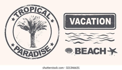 Summer vacation stamps, vector illustration