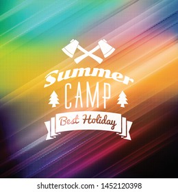 Summer vacation and summertime traveling poster. Typographic summer badge on the colorful retro background. Vector illustration