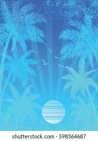 summer vacation Sunset background, with Palm trees ,vector illustration