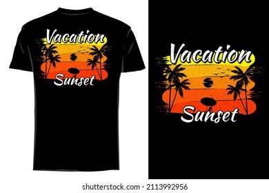 Summer vacation sunset silhouette t shirt mockup retro vintage