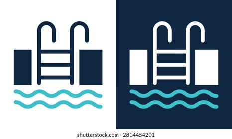 Summer vacation swimming pool element pack with minimalist line, water, stairs, depth, resort, refreshing, and splashes