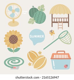 Summer Vacation Symbol Illustration Elements Set.