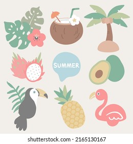 Summer Vacation Symbol Illustration Elements Vector Set.