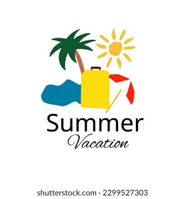 Summer vacation symbols illustration suitcase palm beach