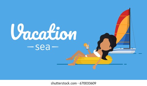 Summer vacation template with beach summer accessories, vector illustration