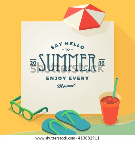 Summer vacation template with beach summer accessories, vector illustration