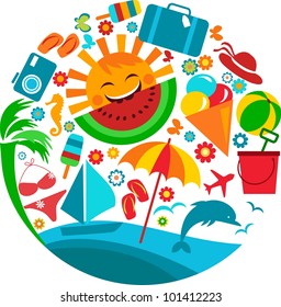 summer vacation; template of summer icons