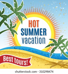 Summer vacation. Template retro poster. Vector illustration
