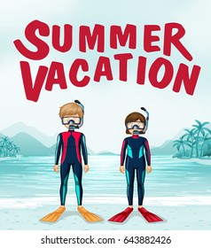 Summer vacation theme with divers illustration