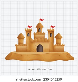 summer vacation theme. Sand castle. hand draw watercolor cartoon illustration