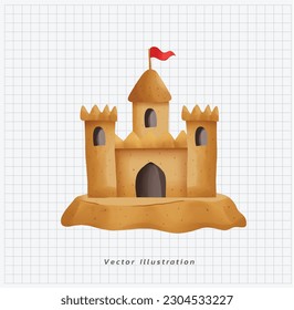 summer vacation theme. Sand castle. hand draw watercolor cartoon illustration