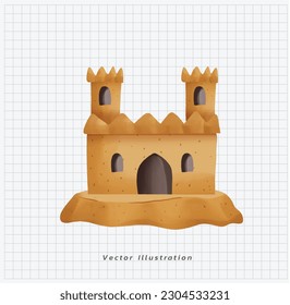 summer vacation theme. Sand castle. hand draw watercolor cartoon illustration