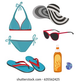 Summer vacation. Time to travel. Beach set.