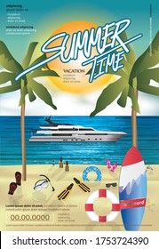 Summer and Vacation Time Travel Poster Design Template Vector Illustration
