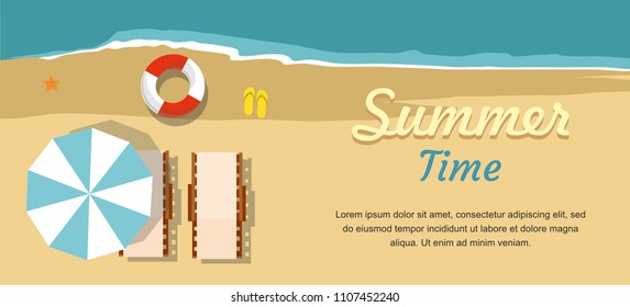 Summer Vacation and Tourism. Chaise lounge and umbrella on the beach.