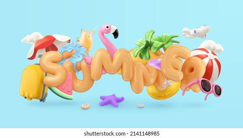 Summer vacation and travel. 3d render vector realistic elements - Shutterstock ID 2141148985
