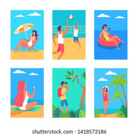 Summer vacation travel colour vector banners 
