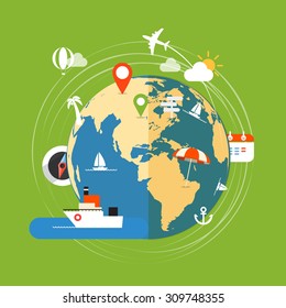 Summer vacation travel concept. Flat design illustration