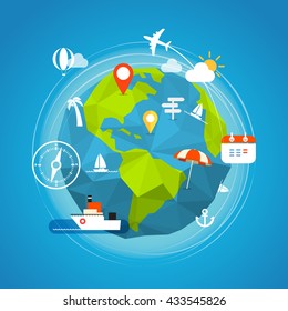 Summer vacation travel concept. Flat design illustration