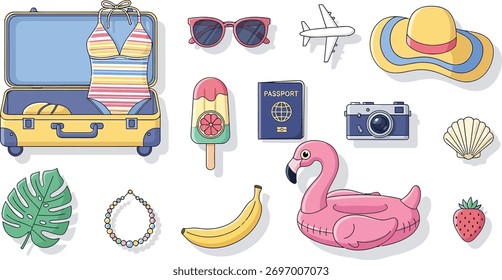 Férias de verão e viagem Essentials Flat Lay Illustration