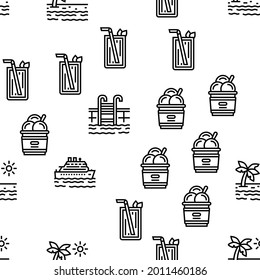 Summer Vacation Travel Vector Seamless Pattern Thin Line Illustration