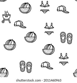 Summer Vacation Travel Vector Seamless Pattern Thin Line Illustration