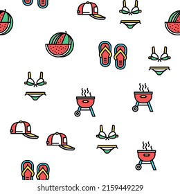 Summer Vacation Travel Vector Seamless Pattern Thin Line Illustration