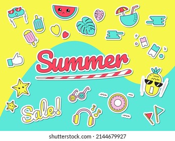 summer vacation trip stickers element collection illustration Vector modern style