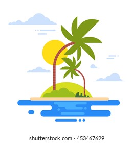 Summer Vacation Tropical Ocean Island Flat Vector Illustration