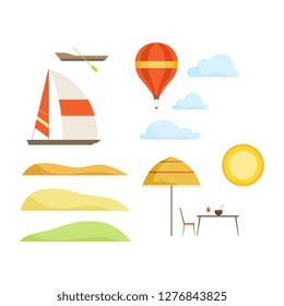 Summer vacation, tropical resort landscape constructor design elements vector Illustration