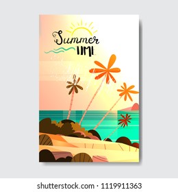 summer vacation tropical sunset beach badge design label. season holidays lettering for logo, templates, invitation, greeting card, prints and posters. vector illustration