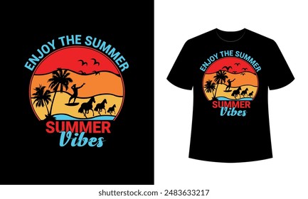 Diseño de camiseta de vacaciones de verano. diseño de camiseta de playa de verano.  Paraíso de Verano, Paraíso de Surf, Mar Disfrutar Gran Verano, Camiseta, Tipografía Diseño de camiseta.
