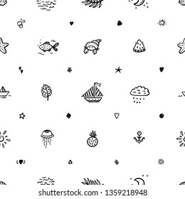 Summer Vacation Vector Background. Hand Drawn Doodle Summer Sea Various icons  Seamless Pattern