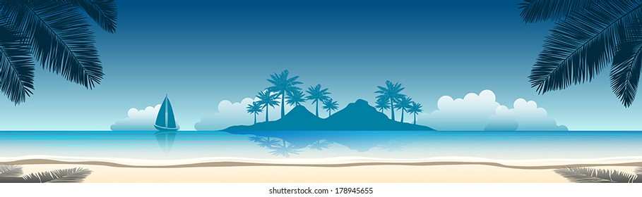 summer vacation vector banners with tropical beach