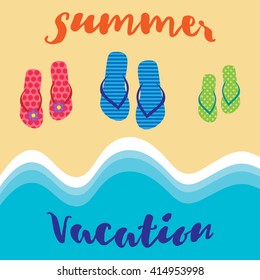 Summer vacation vector card with family flip-flops