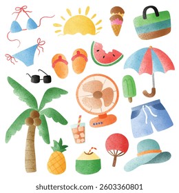 summer ,summer vacation ,vector ,hand drawn watercolor