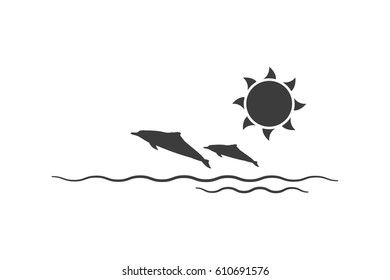 Summer vacation vector icon. Dolphins jumping in sea.