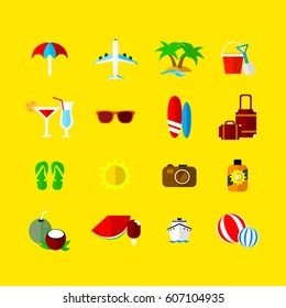 Summer vacation vector icons in flat design style.