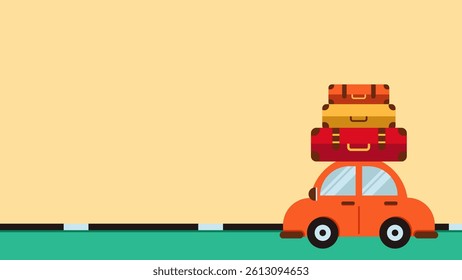 Summer vacation vector illustration with concept of car carrying vacation gear. Suitable for travel, vacation, summer and family adventure themes.