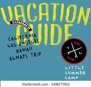 summer vacation vector illustrations with 'vacation guide' slogan. for t-shirt print and other uses. 