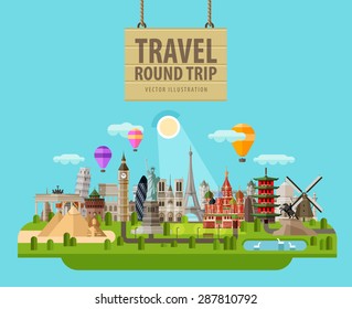 summer vacation vector logo design template. travel, journey or sights of the world icon. flat illustration