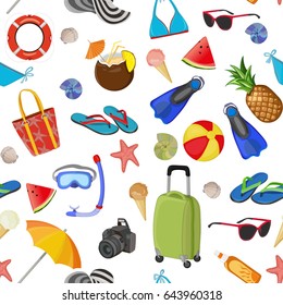 Summer vacation. Vector pattern. Time to travel. Beach set.