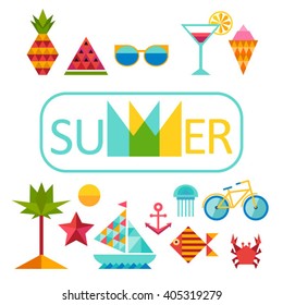  summer vacation vector set of geometric style icons